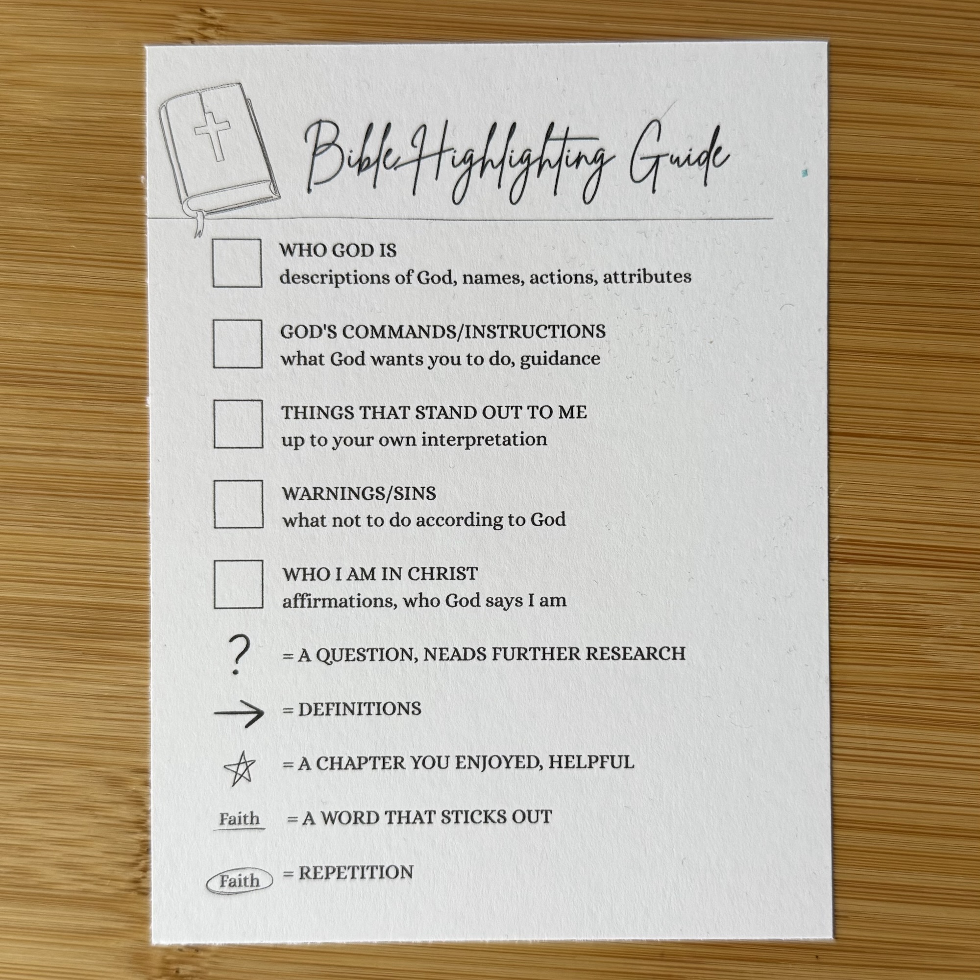 BIbe Highlighting Guide Downloadable and printable