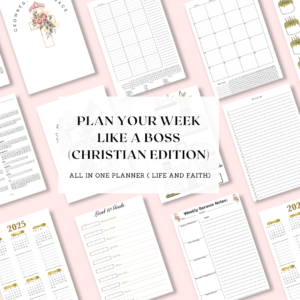 The digital version of the Crowned in Grace All-in-One Planner on a tablet, perfect for paperless faith-based organization.